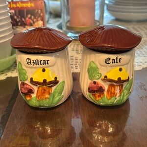 70’s Vintage Mushroom Cafe and Azúcar Jar 2 Piece Set